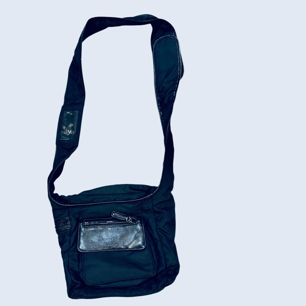 Andrew Marc lightweight black bag w/real leather trim& adjustable shoulder strap